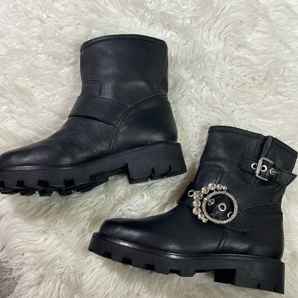 NEW KARL LAGERFELD PARIS
Women's Marceau Embellished Black Leather Buckle Boots - Picture 5 of 13